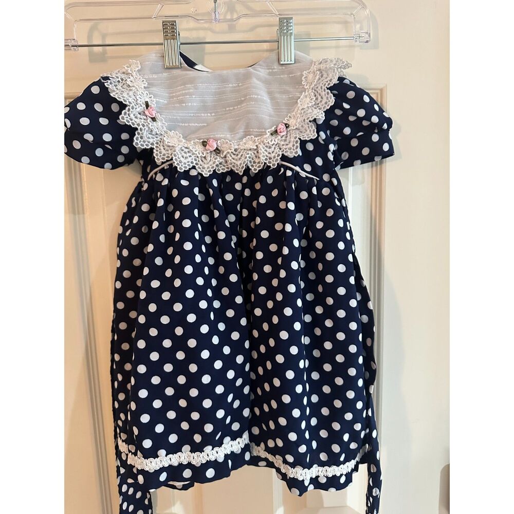 Vintage Tip Top Girls Polka Dot Dress - Navy & White (Size 18 Months)